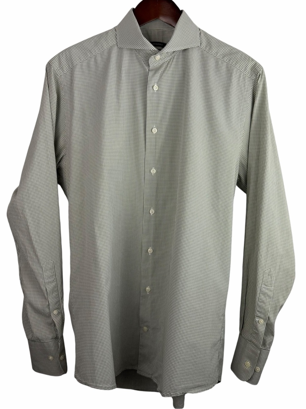 SuitSupply | Sage Green Check Cutaway Collar Dress Shirt
